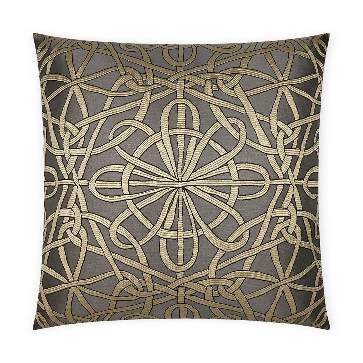 Slip Knot Charcoal Gold Tan Taupe Large Throw Pillow With Insert - Uptown Sebastian