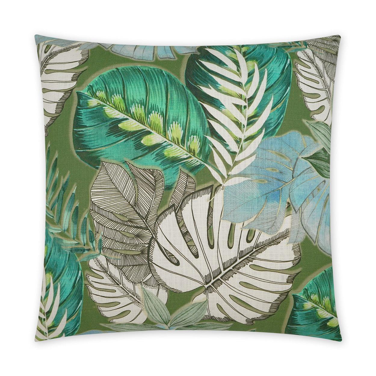 St. Lucia Floral Beach Green Large Throw Pillow With Insert - Uptown Sebastian