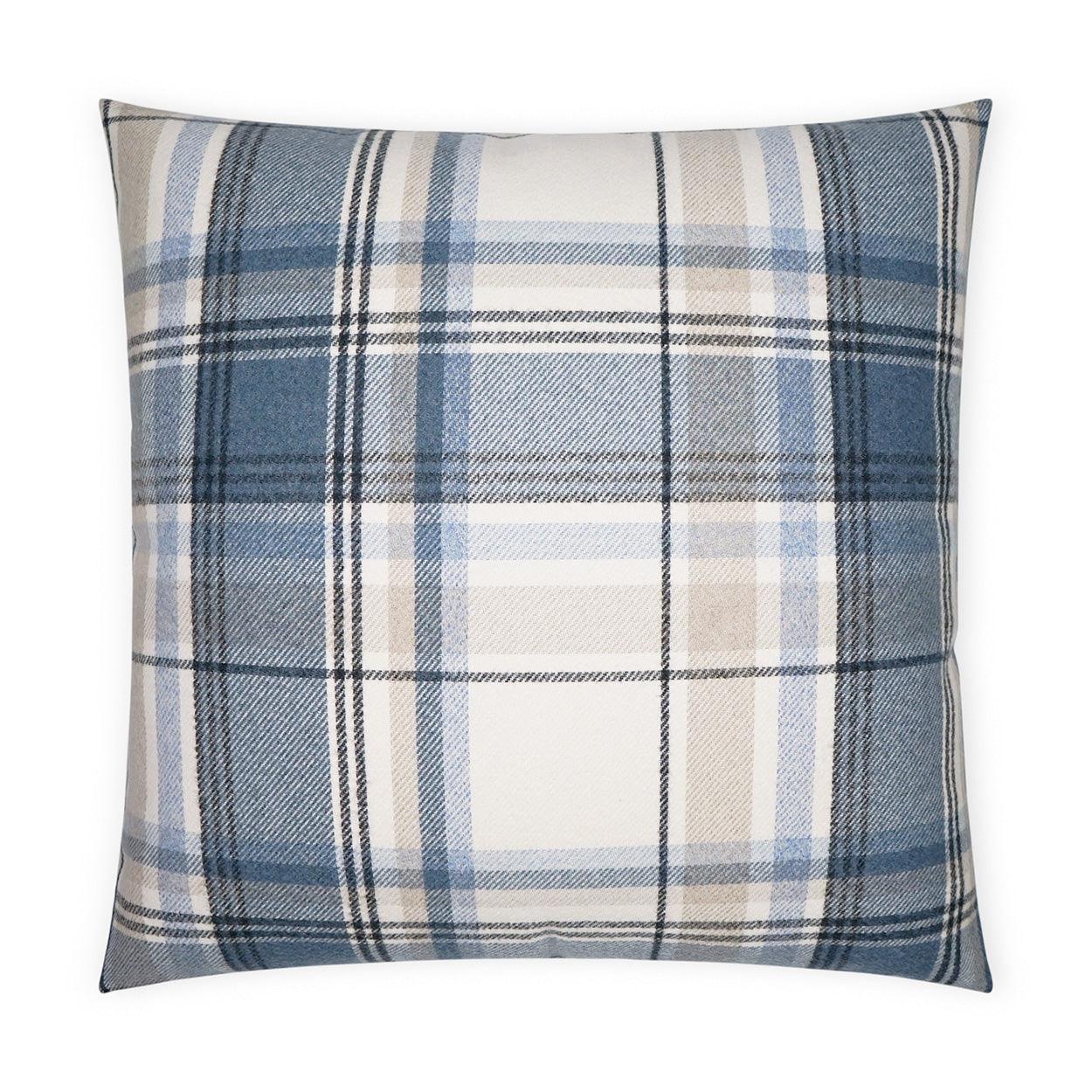 Tartan Navy Plaid Check Navy Large Throw Pillow With Insert - Uptown Sebastian