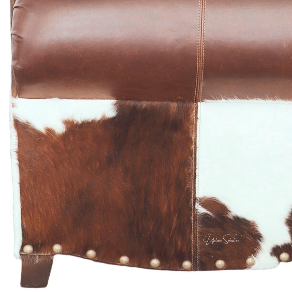 Western Style Leather & Hair On Hide Sofa Brown Caramel Marshal - Uptown Sebastian