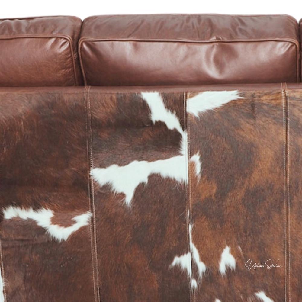 Western Style Leather &amp; Hair On Hide Sofa Brown Caramel Marshal - Uptown Sebastian