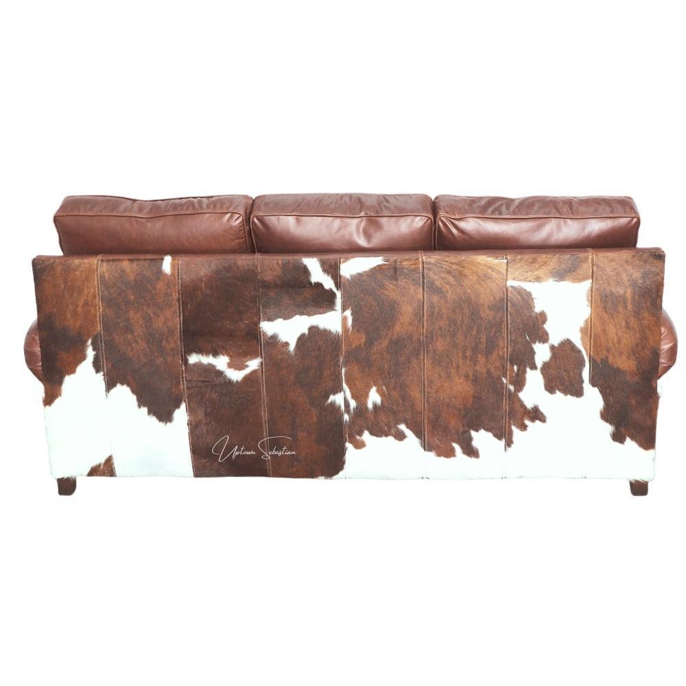 Western Style Leather &amp; Hair On Hide Sofa Brown Caramel Marshal - Uptown Sebastian