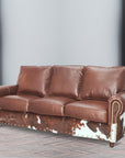 Western Style Leather & Hair On Hide Sofa Brown Caramel Marshal - Uptown Sebastian