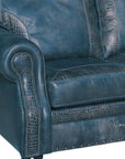 Western Style Leather Couch With Blue Alligator Embossed Leather - Uptown Sebastian