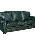 Western Style Leather Couch With Green Teal Alligator Embossed Leather - Uptown Sebastian