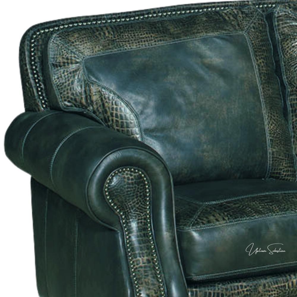 Western Style Leather Couch With Green Teal Alligator Embossed Leather - Uptown Sebastian