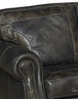 Western Style Leather Couch With Grey Alligator Embossed Leather - Uptown Sebastian