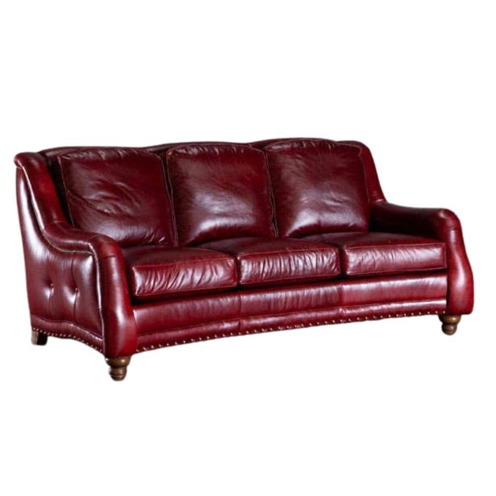 Williamsburg Burgundy Red Leather Sofa Made In the USA - Uptown Sebastian