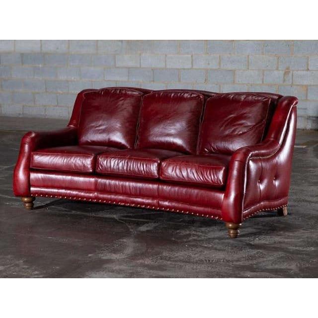 Williamsburg Burgundy Red Leather Sofa Made In the USA - Uptown Sebastian