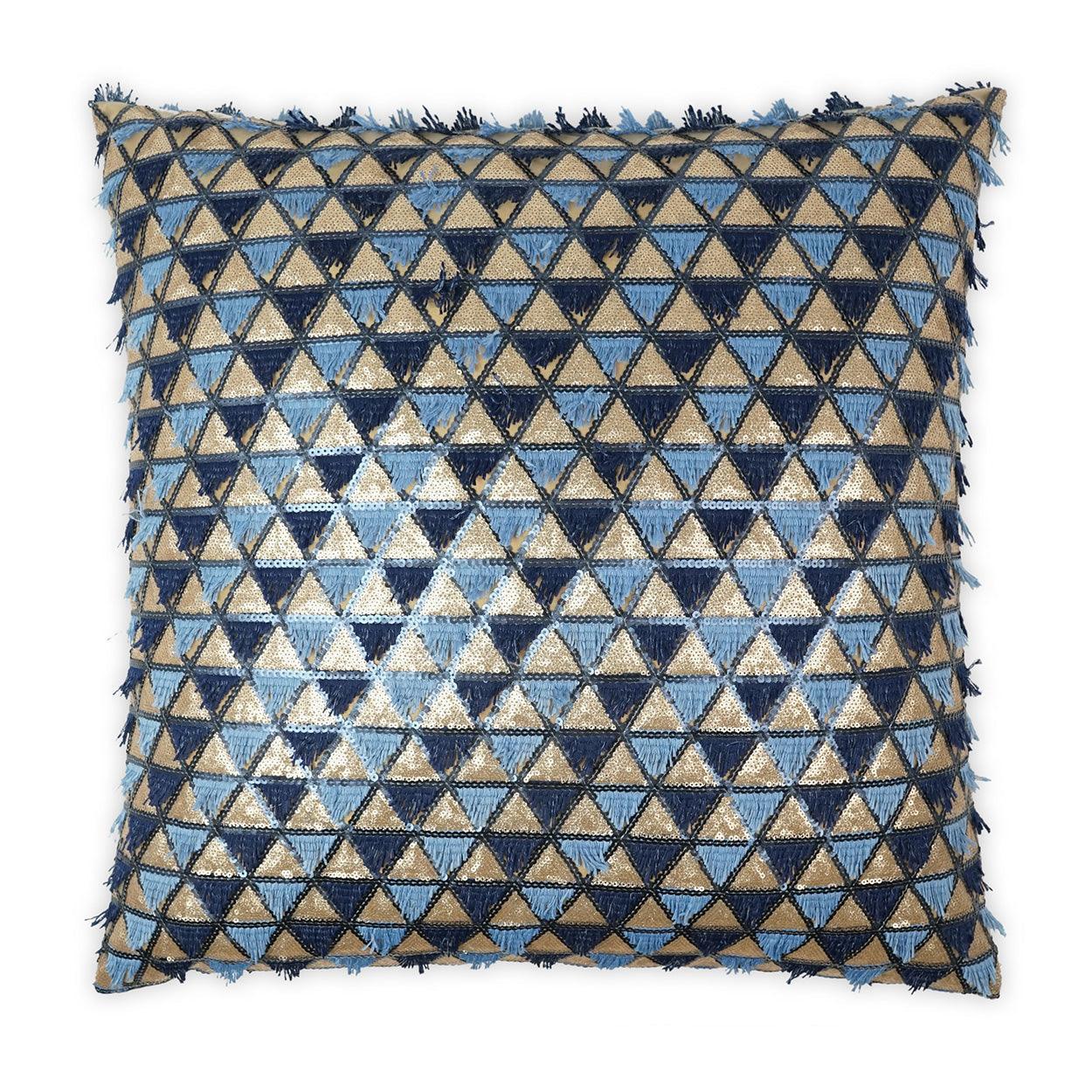 Wink Embroidery Glam Textured Geometric Blue Large Throw Pillow With Insert - Uptown Sebastian